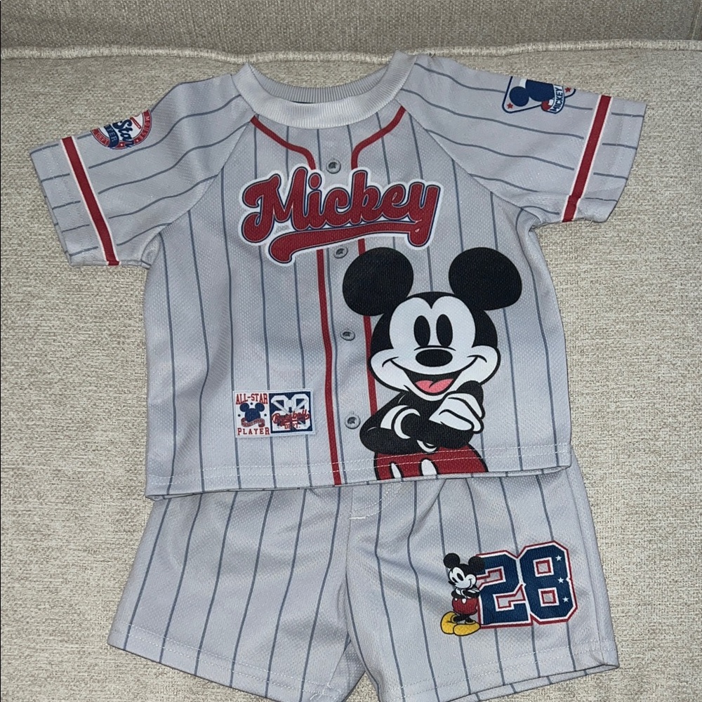 Disney Mickey Mouse Gray and Red Kids Jersey Set